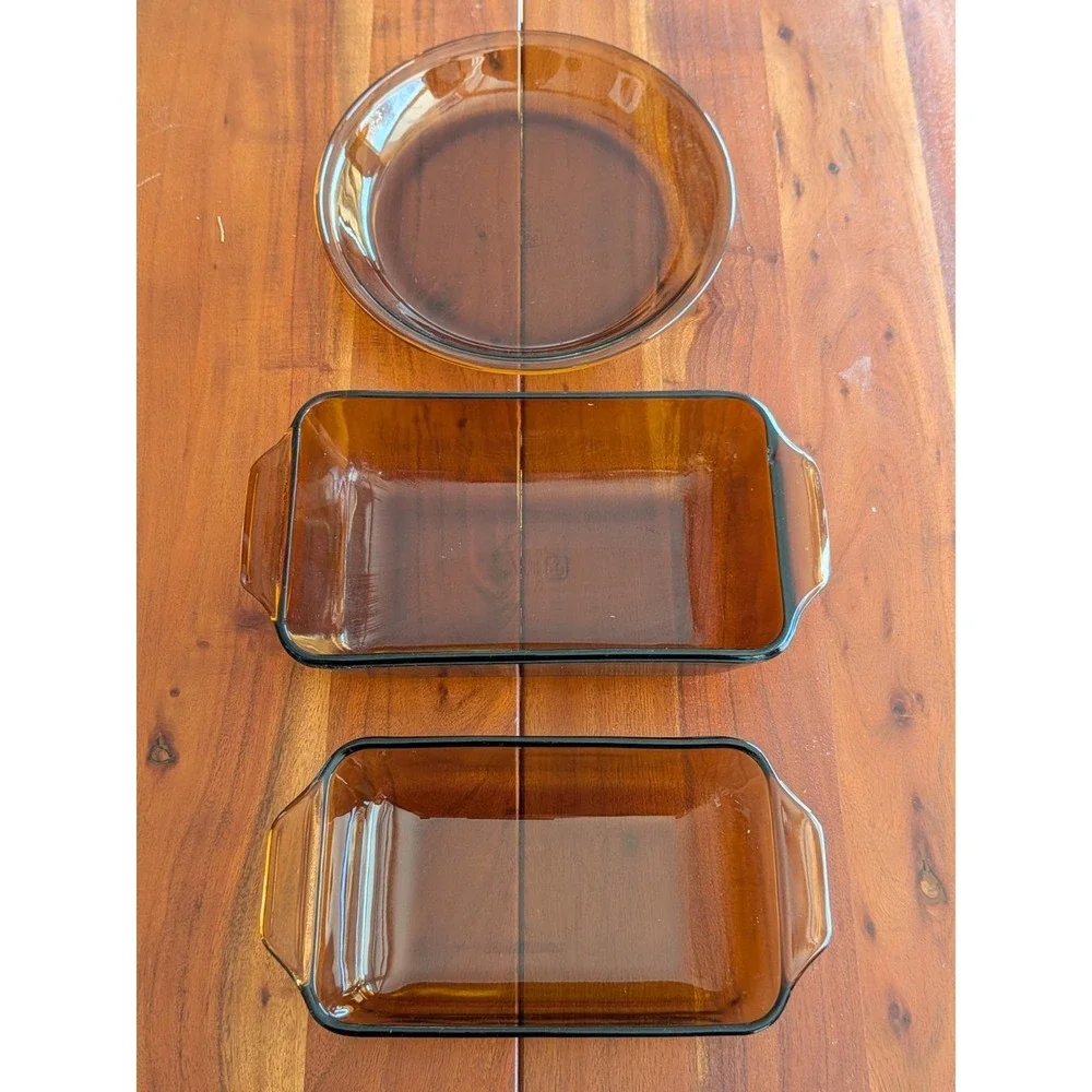Vintage Anchor Hocking Amber Glass Bakeware‎ Lot Plate & Casserole Dishes